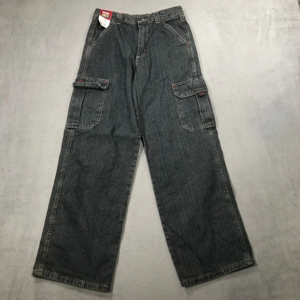 Vintage Y2K Wrangler Cargo Jeans Kids Size 14 Regular Loose Fit Denim NEW Baggy